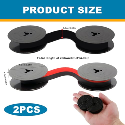 2 Farbband Schreibmaschine Kompatibel mit Olivetti Lettera, Schreibmaschinenband Mechanisch 8 Meter Länge 52 mm Durchmesser, Schwarz Rot & Schwarz, Für Schreibmaschine Mechanisch Gr4 24 32 22 82 34 35