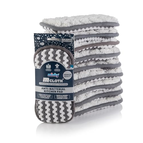 Minky M Cloth Anti-Bacterial Kitchen Cleaning Pad - 10 Pack, Anti-Bacterial Protection, Powerful High Density Microfibre With Non-Scratch Technology, Dual Sided For Powerful & Effective Cleaning