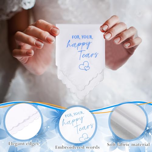 3 Pcs Bride Blue Garter Wedding Gift Includes 2 Pcs Blue Wedding Garters for Bride and 1 Piece for Your Happy Tears Handkerchief for Daughter Women4