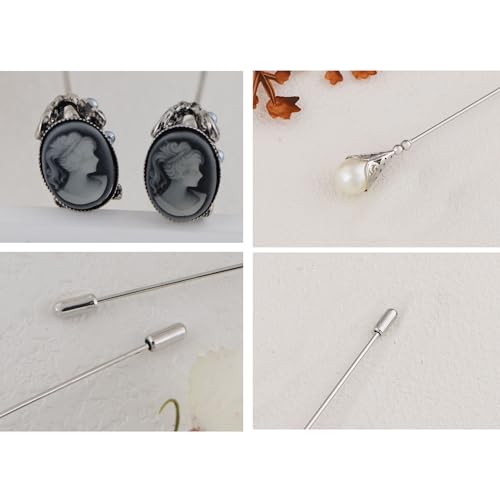 Image of Alilang 3Pcs Vintage Style Classic Long Handle Hat and Lapel Pins with Flexible Bendable Design on Hats, Scarves, and Suits