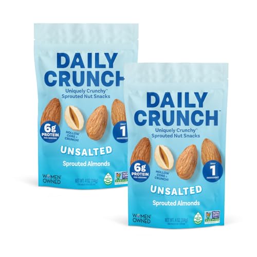 Image of Daily Crunch Sprouted Almonds and Dehydrated nuts for a Unique Crunch, Keto Friendly, Non-GMO Zero Seed Oils, Gluten Free 4oz (2 Pack, Original)