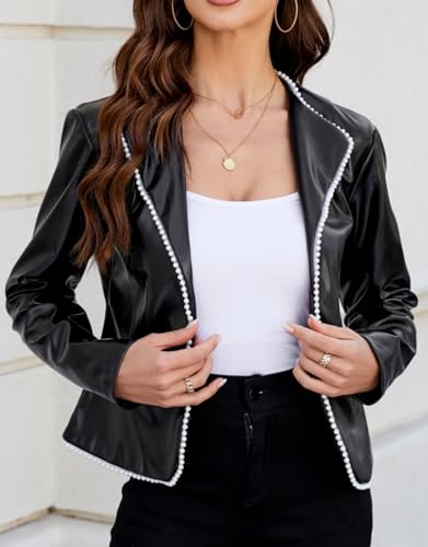 Kedera Women's Faux PU Leather Lapel Neck Long Sleeve Cropped Jacket Slim Motorcycle Vintage Moto Biker Coat2