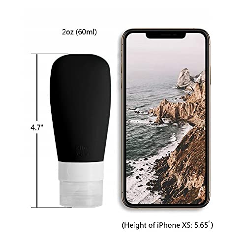 Image of Silicone Travel Bottles, Vonpri Leak Proof Squeezable Refillable Travel Accessories Toiletries Containers Travel Size Cosmetic Tube for Shampoo Lotion Soap Liquids, 2oz 4pack black /white,