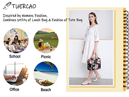 Tuercao Lunch Box For Women - Cute Insulated Lunch Bag For Teens, Student, Teacher, Nurse, Fashion Ladies Lunch Tote Bag For High College School, Aesthetic Lunch Cooler Box For Pool, Boating, Floral #TOP1