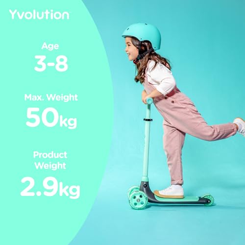 Yvolution Y Glider Kiwi | Three Wheel Kick Scooter for Kids with LED Wheels for Children Age 3+ Years Old(Green)