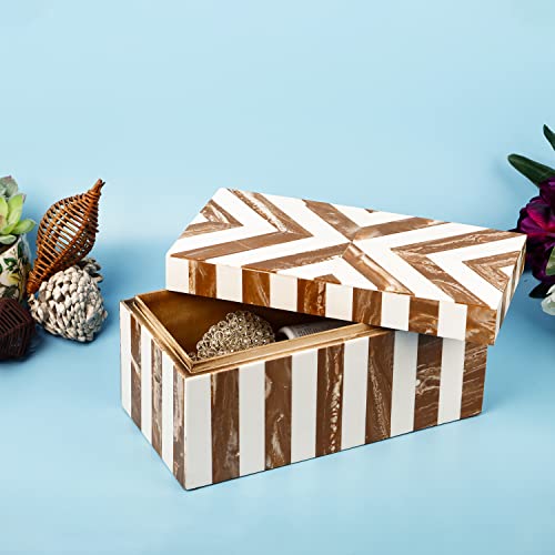 Image of Handicrafts Home Chevron Collection, Storage Organizer Decorative Box Multipurpose Gift - Chevron Brown 10x5x5 inch