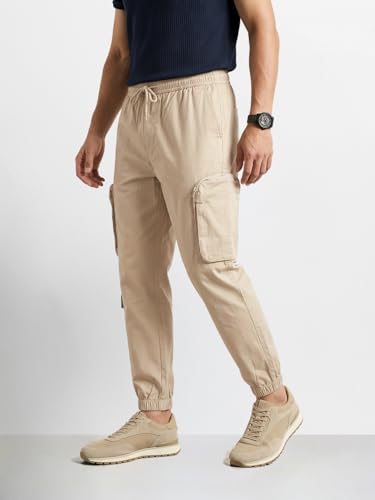 Image of The Indian Garage Co Men Mid-Rise Stretchable Relaxed Fit Cargo Joggers