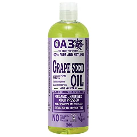 100% Pure Grapeseed Oil Carrier Oil Organic Cold Pressed Grape Seed Extract Oil for Essential Oils Mixing Natural Skin Moisturizer Body & Face Massage Lotion for Aromatherapy Nails and Hair Growth Cover