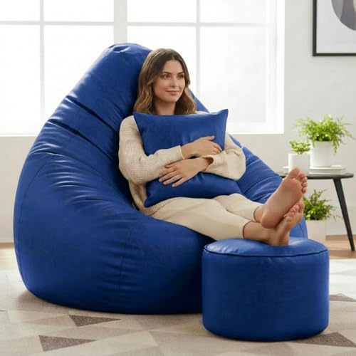 Image of 6XL Jumbo Premium Bean Bag Chair with Footrest & Cushion | Filled with High Density EPS Beans | Comfortable Sofa for Living Room & Bedroom | 6 Months Warranty, Color- (ROYAL BLUE, 6XL, Premium)