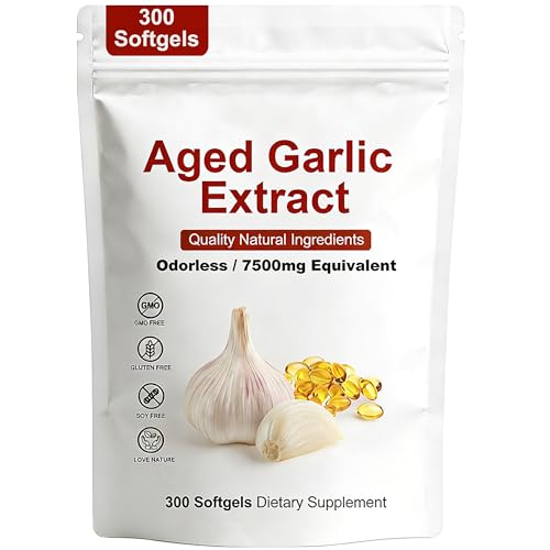 Shrandi Aged Garlic Extract Odorless Softgels 300 Count Organic Aged Garlic Extract Capsules Aged for 2 Years - for Heart & Immune Support Antioxidant Supplements