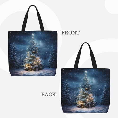 Christmas Tree Snow Print Tote Bag Large Women Casual Shoulder Bag Handbag For Outdoors Holiday Weekender Travel Gifts3