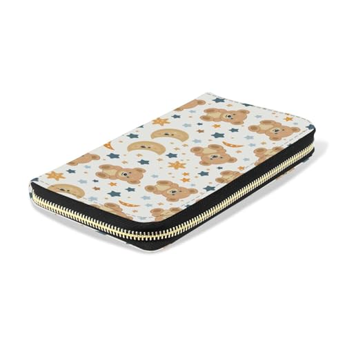 Kawaii Teddy Bear Stars Moon Women's Large Capacity Wallets Holder Wallet Credit Card Clutch Coin Pocket Pu Leather Zipper Closure Deal Gift for Women 212195124