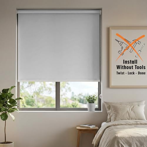 Image of HIPPO No Drill Blackout Blinds for Windows | No Tools, Light & Heat Blocking Blinds, UV Protection, Smooth Chain, Inside Mount, Ideal for Sun Exposed Areas (Milk-White, 4FTX5FT)