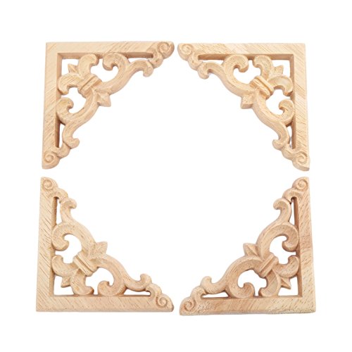 Muxsam 4Pcs Wood Carved Appliques Onlays, Unpainted Wooden Corner Carvings Decals Frame Molding Set For Wall Door Mirror Cabinet Dresser Cupboard Headboard Wardrobe Closet Decor, 8X8Cm/3.15"X3.15" #TOP25