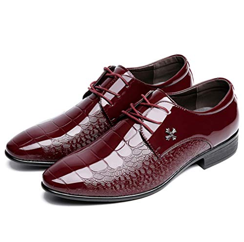 YONGFLY Zapatos Oxford de negocios de encaje para hombres Vestido de cuero estampado de encaje Fiesta de bodas Four Seasons Evening Gentleman Derby Negro Marrón (4 color) 37-48EU,Rojo,48 Cover