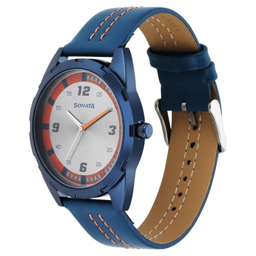 Image of Sonata Blues Quartz Analog Two Toned Dial Metal Strap Watch for Men-7149QL01