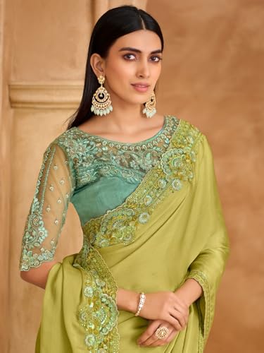 Image of AKHILAM Women's Satin Sequence Embroidery Saree With Unstitched Blouse Piece(SNDLWOD1601 TFH Parent)