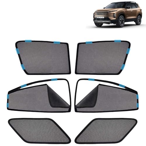 Image of KINGSWAY Car Sun Shade Curtains Only Compatible with Tata Safari (2023 Onwards) | Front Window in Half Cut and Rear in Zipper (Magnetic) | UV & Heat Protection | Pack of 6 Pcs