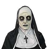 lewexiison 2024 Nun Scary Mask,Halloween Party Scary Full Head Costume Mask with cross necklace(Nun Mask)