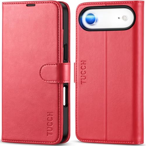 Coque iPhone Air 6,5" TUCCH en cuir premium rouge et protection optimale folio