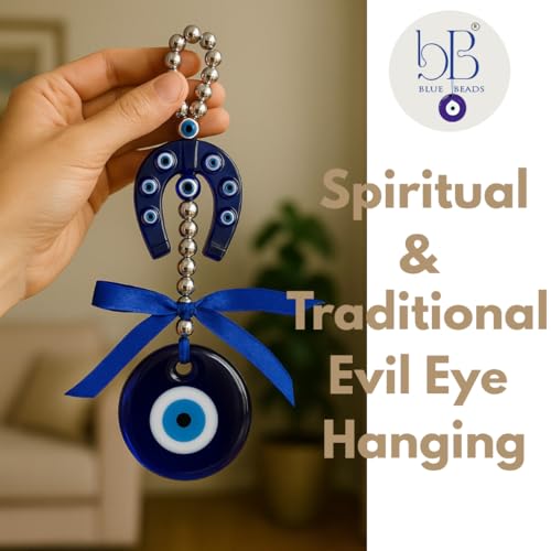 Image of BLUE BEADS Turkish Feng Shui Vastu Blue Glass Evil Eye Hanging /Door Hanging Nazar Batu for Protection and Good Luck - Perfect for Gifting Home or Office (Horseshoe)