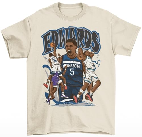 Anthony Edwards Cartoon Style Minnesota Basketball T-Shirt (US, Alpha, Medium, Regular, Regular, Natural)