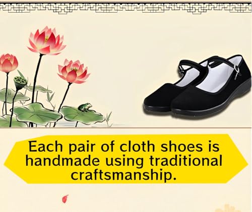 Womens Cotton Mary Jane Shoes China Doll Ballet Flats Shoes,Black4