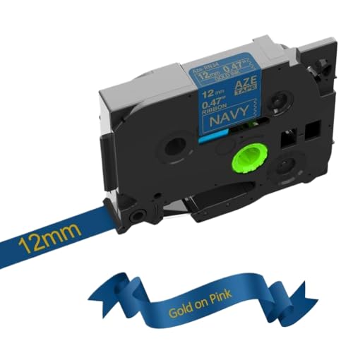 TZE���x���e�[�v�ƌ݊����̂���12mm�T�e�����{���́AH110 E1000Pro���x����TZE-R231 TZE-RN34 RE34 RE31���f���Ɠ��삵�܂�(Gold on Navy)