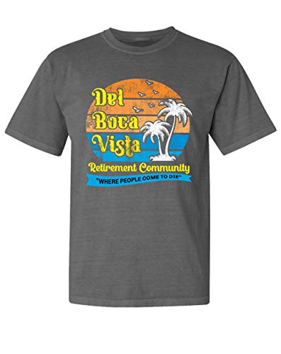 Del Boca Vista Seinfeld Retirement Community Streetwear Garment-Dyed Washed Look Short Sleeve T-Shirt, Charcoal, Small