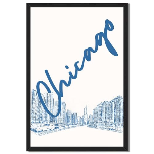Framed Chicago City Skyline Canvas Print Modern Minimalist Aesthetic Poster