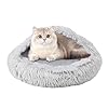 Bdor Cat Beds & Dog Bed with Cover Cave, 20in Round Beds for Medium Small Pets, Self Warming Soft Plush Donut Calming Pet Bed for Indoor Cats Dogs Puppy Kitten, Washable Bed with Non-Slip Bottom