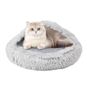 Bdor Cat Beds & Dog Bed with Cover Cave, 20in Round Beds for Medium Small Pets, Self Warming Soft Plush Donut Calming Pet Bed for Indoor Cats Dogs Puppy Kitten, Washable Bed with Non-Slip Bottom