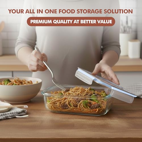 Image of Razab 16 Pc (Set of 8) 30 Oz Glass Meal Prep Containers with Lids, Airtight Large Glass Food Storage Containers, Reusable Leak Proof BPA Free, Freezer to Oven and Dishwasher Safe
