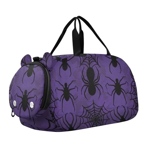 Halloween Animal Kids Overnight Duffle Bag,Gymnastics Sports Dance Bag with Shoe Compartment & Wet Pocket, Travel Weekender Tote for Boys & Girls