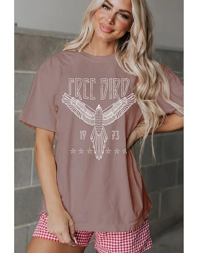 MAPICK Women Oversized Free Bird T-Shirts Vintage Eagle Graphic Short Sleeve Tees Casual Band Music Country Concert Clothing2
