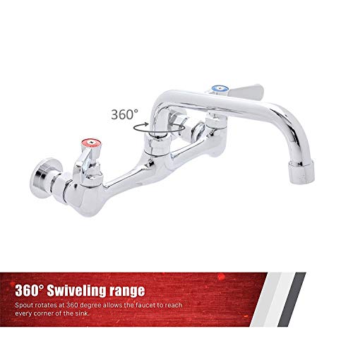 Kitchen Sink Faucet Wall Mount - Durasteel 8" Center Commercial Kitchen Sink Faucet With 8" Swivel Spout - Dual Lever Handles - Brass Constructed & Chrome Polished #TOP5