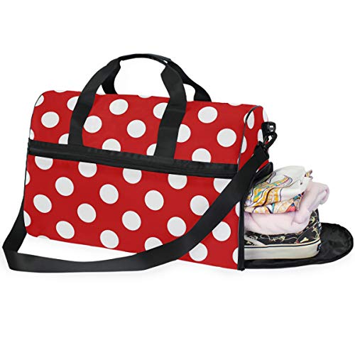ALAZA Red White Polka Dot Sports Gym Duffel Bag Travel Luggage Handbag Shoulder Bag with Shoes Compartment for Men Women2