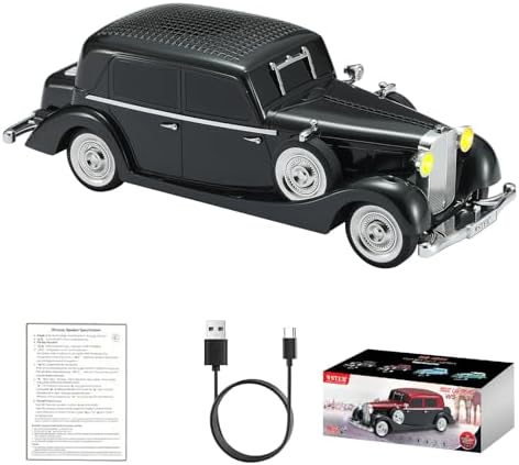WS-1934 Retro Classic Car Bluetooth Replica Speaker – Wireless HD Sound with FM Radio,TWS Stereo,LED Party Lights,Built-in Microphone Hands-Free Call, Surprise Portable Gift for Party Use(Black)