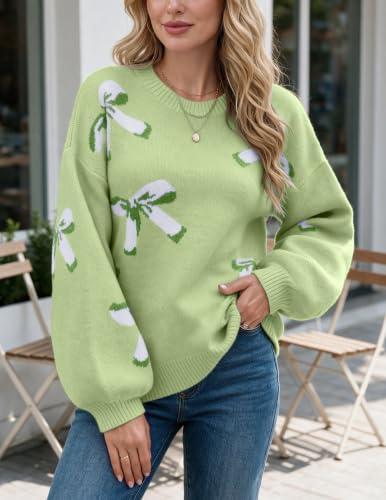Image of Libsorge Womens Oversized Cute Bows Crewneck Pullover Sweater