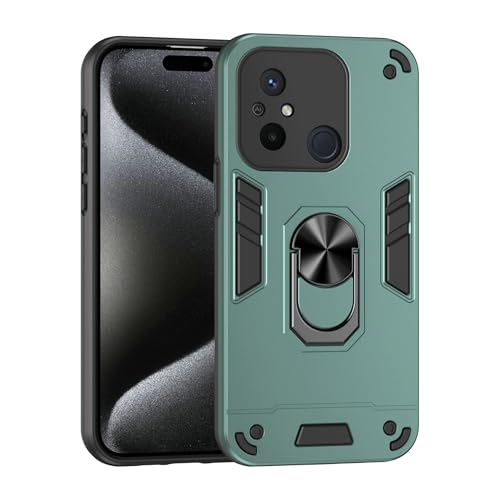 Compatible with Xiaomi Poco C55 Phone Case Series Rugged, Shockproof Protective Cover with Built-in Metal Ring Stand, Compatible with Magnetic Car Mount- Green