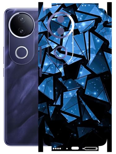Image of AtOdds - Full Body Back Screen Guard Protector Film - Lamination Wrap Skin Sticker Compatible with VIVO T4R (5G) | Scratchproof Matte Finish (Blue Crystals)