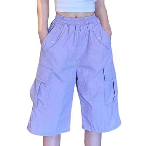 Pantalones Cortos Niña de Trabajo para niñas, Pantalones de Seda de Verano para niñas, Pantalones Deportivos de Cinco Pulgadas de Largo para niñas de 4 a 15 años. (Purple, 4-5 Years)