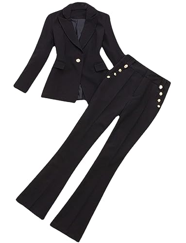 Yaflonjaa Damen EIN Knopf Anzug Täglich Freizeit für Zweiteilige Peak Revers Jacke Hose Smokings