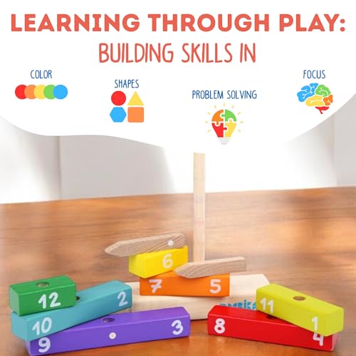 Image of CUBIKA Wooden Clock Construction Kit - Montessori Stacking Toy for Toddlers Ages 3+ - Made from Natural Wood with Water-Based Paints - Travel-Friendly Educational Gift for Boys & Girls