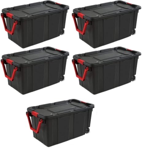 Set of 2 Black 40 Gallon Industrial Tote Plastic Bins with Wheels - Convenient Storage Solution