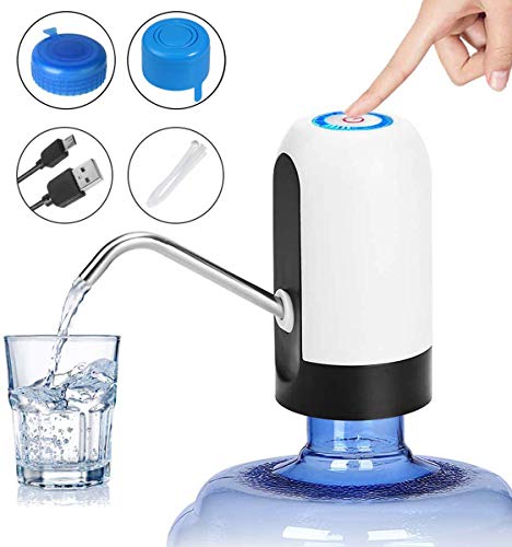 Water Bottle Pump 5 Gallon - CHIVENIDO Drinking Water Pump for 5 Gallon Bottle with Water Bottle Caps 3 to 5 Gallon Reusable Screw Top or Crown Tops USB Charging Automatic Water Jug Dispenser for Home