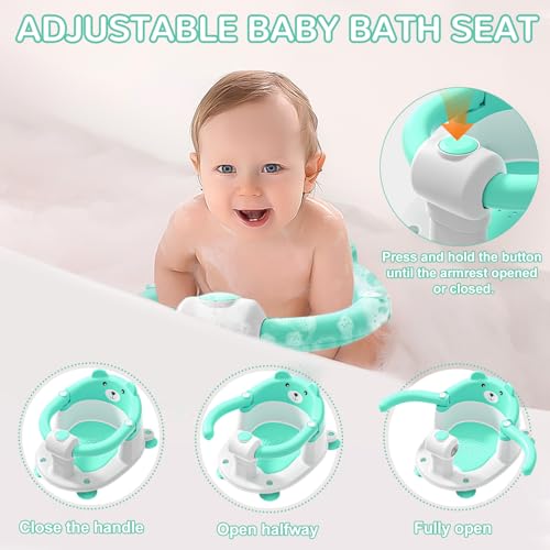 Image of Baby Bath Seat for Babies 6 Months & up, Non-Slip Toddler Bath Seats for Babies Sitting Up, Safe Infant & Newborn Bathtub Chair with 4 Suction Cups & Soft Cushion for Shower,Mint