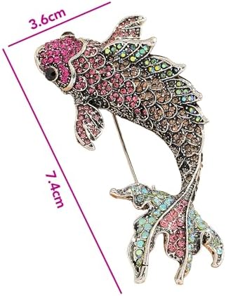 Nostaljik Koi Balığı Broşu - Pembe Taşlı Balık Broş Takısı, Işıltılı Ceket, Şal ve Çanta Aksesuarı - Görsel 6