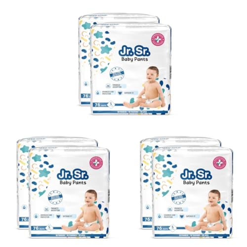 Image of Jr. Sr. Baby Diaper Pants | Small (S) Size (4-8 kg), 152 Count | Pack of 6 | Upto 12 hr Absorption with Advanced Leak Protection | Safe For Babies Skin | Soft, Secure & Comfy