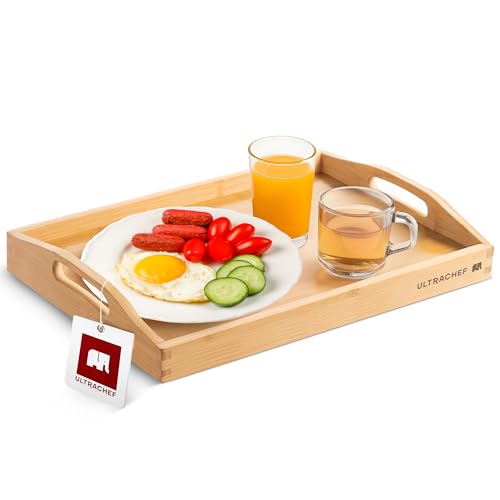 Opiniones y reviews de Charola , tabla con los diez mejores. 46 ULTRACHEF Bandeja decorativa de madera de bambú con asas rectangular | Charola de servicio para el hogar | Charolas para botana y charola decorativa de cocina | Tabla de quesos y...
